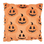 Oranje gevuld Halloween kussen van Clayre & Eef met zachte pompoengezichten, 45 × 45 cm