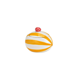 Geel met wit gestreepte voorraadpot in de vorm van een paasei, gemaakt van keramiek, met deksel voor snoep of paasdecoratie.