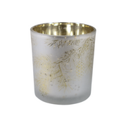 Glazen theelichthouder met gouden dennentakken