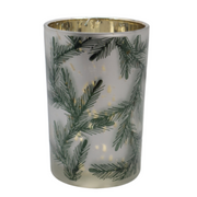 Glazen kaarsenhouder met dennentakken