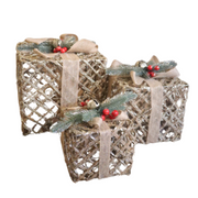 Set van 3 verlichte gouden cadeaudozen