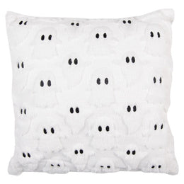Wit gevuld Halloween kussen van Clayre & Eef met zachte spookjes en zwarte oogjes, 45 × 45 cm