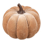 Beige decoratie pompoen van Clayre & Eef met zachte fluweelachtige afwerking en bruin steeltje Ø 10 cm