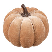 Beige decoratie pompoen van Clayre & Eef met zachte fluweelachtige afwerking en bruin steeltje Ø 10 cm