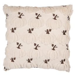 Beige gevuld herfstkussen van 40 × 40 cm met zachte pompoenen in reliëf