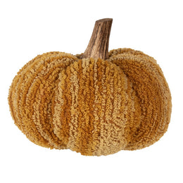 Geel-oranje stoffen decoratie pompoen van Clayre & Eef van 15 cm breed en 13 cm hoog