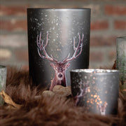 Collectie glazen theelichthouders met herten en winterse motieven voor herfst en winter
