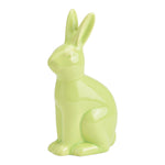 Luxe glanzend groen keramisch haasje van 16 cm hoog, sierlijke en moderne paasdecoratie voor in huis.