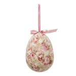 Zijaanzicht van een extra groot hangend decoratie ei met klassieke bloemenillustraties voor de paastak