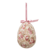 Zijaanzicht van een extra groot hangend decoratie ei met klassieke bloemenillustraties voor de paastak