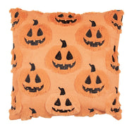 Oranje gevuld Halloween kussen van Clayre & Eef met zachte pompoengezichten, 45 × 45 cm