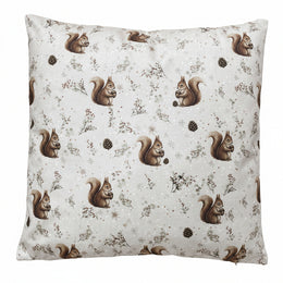 Beige herfstkussen van 45 × 45 cm met eekhoorns en botanische print