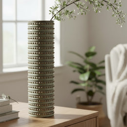 hoge vaas 42 cm groene vaas met structuur moderne vaas woonkamer decoratie grote eyecatcher vaas
