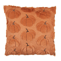Oranje herfstkussen van 45 × 45 cm met zachte pompoenen in reliëf