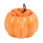 Oranje pompoenvormige mok met handvat en fluffy sokken