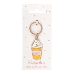 Pumpkin Spice Latte sleutelhanger in herfstkleuren op kaartje