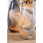 set van 2 glazen vazen beige marmerlook verschillende hoogtes moderne vazen woonkamer styling glas