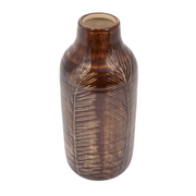 Keramische vaas bruin met bladmotief 31 cm