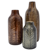 Keramische vaas bruin met bladmotief 31 cm