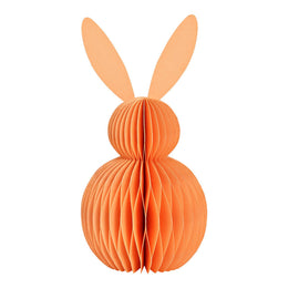 Kleine peach / oranje honingraat paashaas van 20 cm hoog, een duurzame papieren honeycomb decoratie voor een modern paasinterieur.