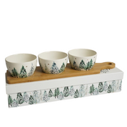 Set van 3 kommetjes met bambooplank – Frosted Forest