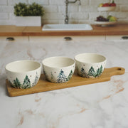 Set van 3 kommetjes met bambooplank – Frosted Forest