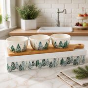 Set van 3 kommetjes met bambooplank – Frosted Forest