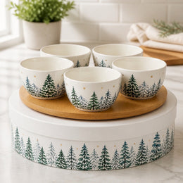 Set van 5 kommetjes met bambooschijf – Frosted Forest