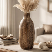 Keramische vaas zandkleur met bladmotief 38 cm