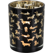 Zwarte Zwarte glazen kaarshouder met gouden honden – 12,5 cm