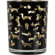 Zwarte Zwarte glazen kaarshouder met gouden honden – 12,5 cm
