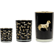Zwarte glazen kaarshouder met gouden hond – 18 cm