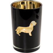Zwarte glazen kaarshouder met gouden hond – 18 cm