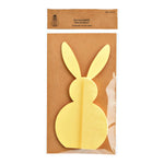 Platte recyclebare verpakking van de gele honingraat paashaas, een milieuvriendelijk paasaccent